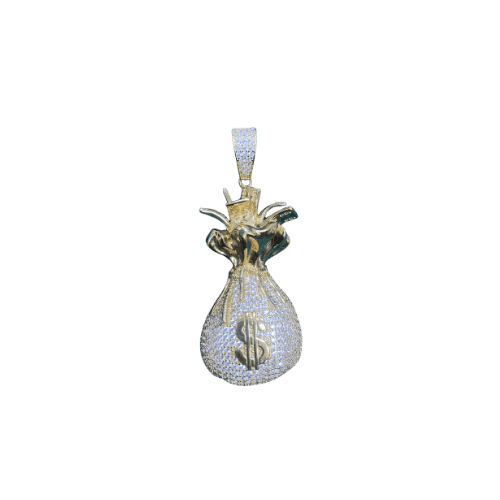 Pendentif bourse d’argent 3D 5cm avec pierres incrustées – Or 18 carats (750/1000e)