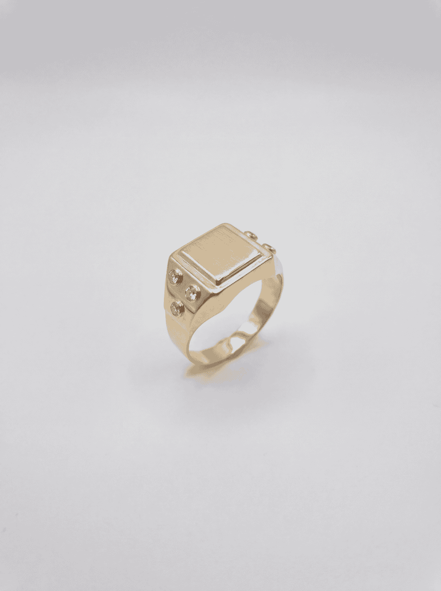 Chevalière carrée avec pierre incrustées taille 67 – Or 18 carats (750/1000e)