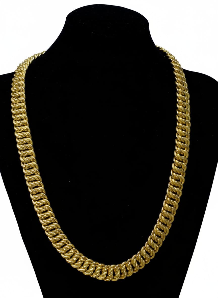Chaine maille américaine piquée/lisse 55cmx12mm – Or 18 carats (750/1000e)