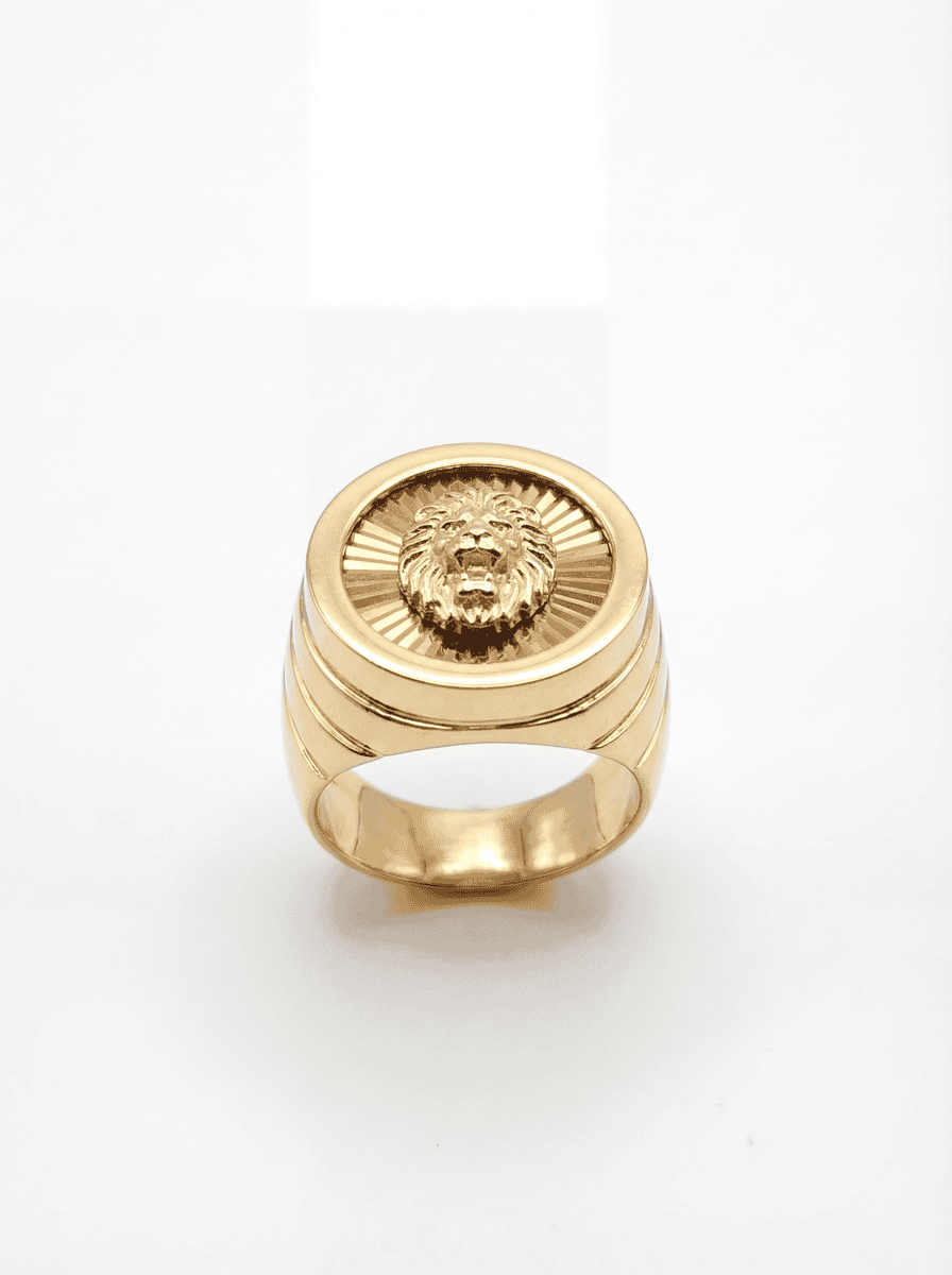 Chevalière ronde Tête de Lion avec motifs taille 65 – Or 18 carats (750/1000e)