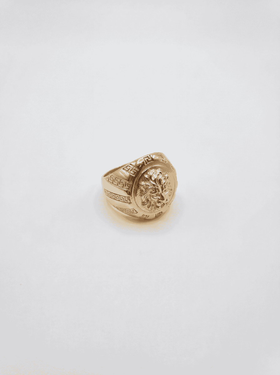 Chevalière ronde Tête de Lion avec motifs taille 59 – Or 18 carats (750/1000e)