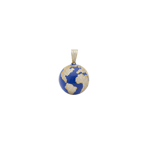 Pendentif Planète bleue 3D 2,5cm avec pierres incrustées – Or 18 carats (750/1000e)