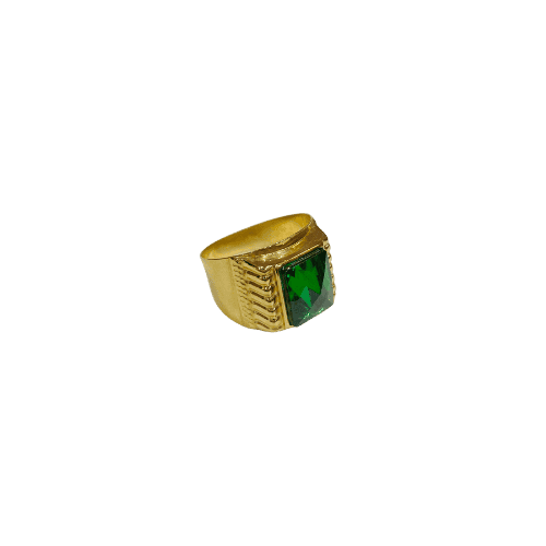 Chevalière avec pierre verte incrustée – Or 18 carats (750/1000e)
