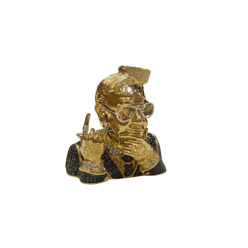 Pendentif personnage Warren BUFFETT 3D 5cm avec pierres incrustées – Or 18 carats (750/1000e)
